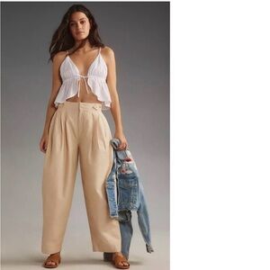 Maeve Beige Wide-Leg Trousers
